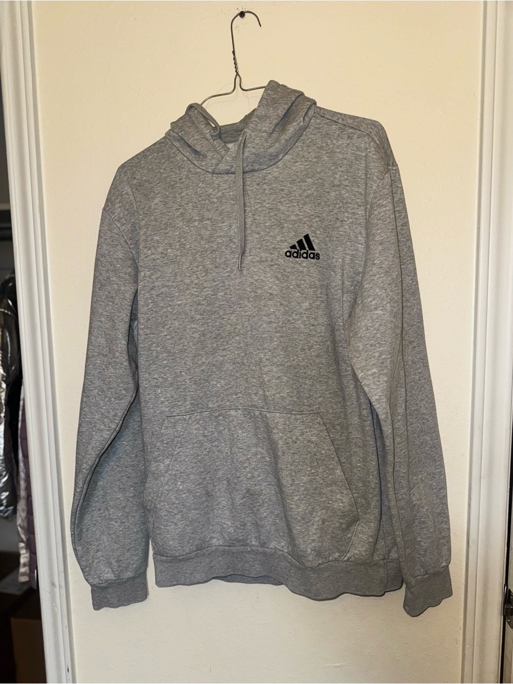 adidas Grey Heather Pullover Hoodie with Black Logo - Picture 2 of 3